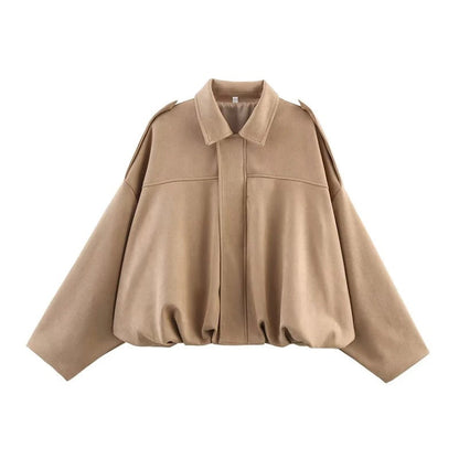 Oversized Jacket with Gathered Hem and Epaulettes