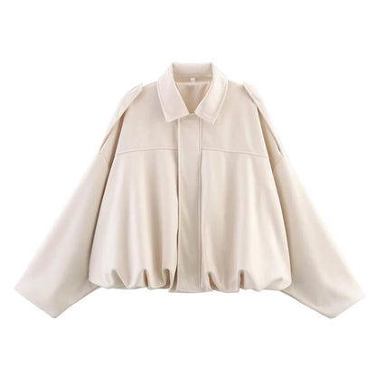 Oversized Jacket with Gathered Hem and Epaulettes