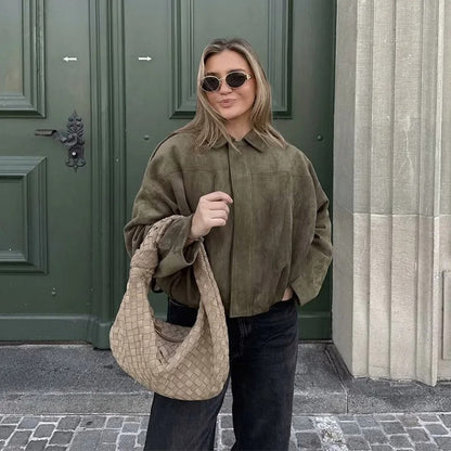 Oversized Jacket with Gathered Hem and Epaulettes