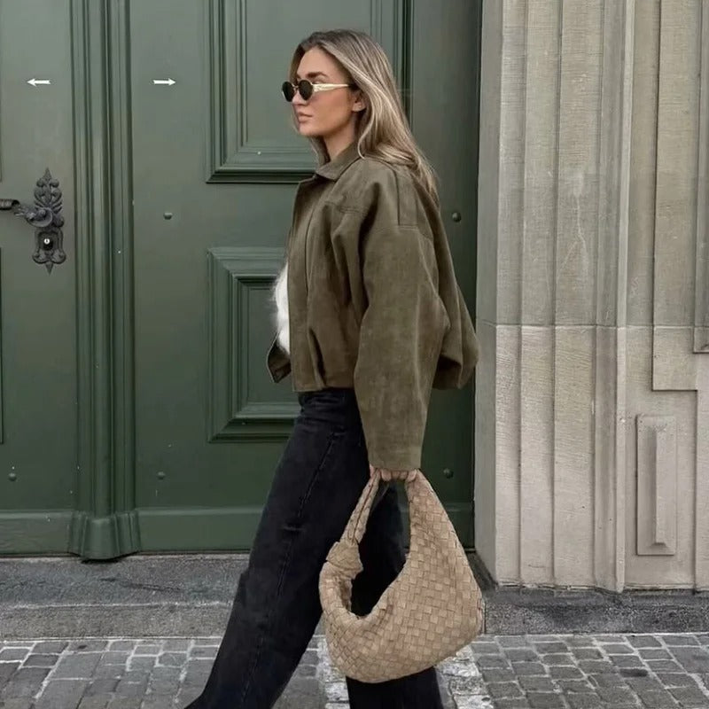 Oversized Jacket with Gathered Hem and Epaulettes