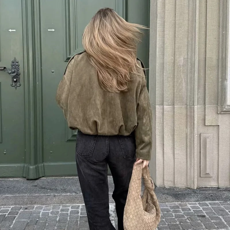 Oversized Jacket with Gathered Hem and Epaulettes