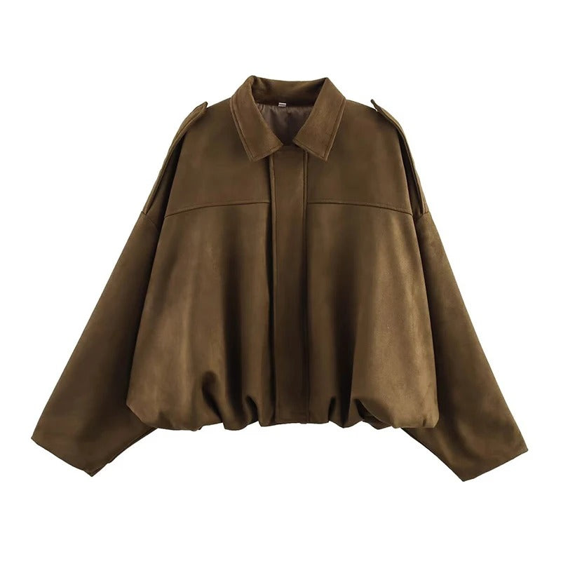 Oversized Jacket with Gathered Hem and Epaulettes