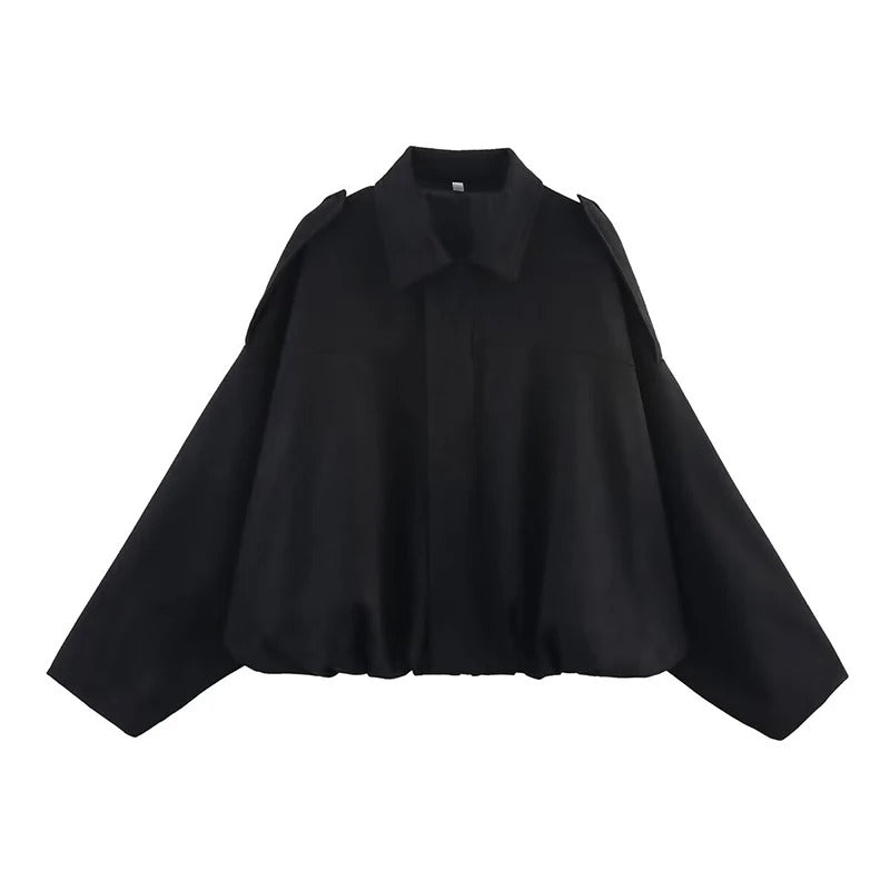 Oversized Jacket with Gathered Hem and Epaulettes