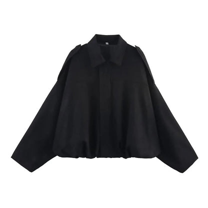 Oversized Jacket with Gathered Hem and Epaulettes