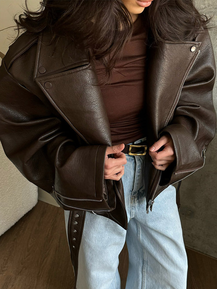 Oversized Faux Leather Biker Jacket
