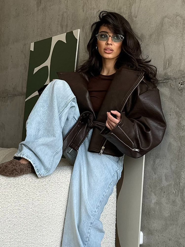 Oversized Faux Leather Biker Jacket