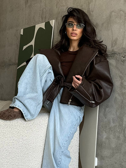 Oversized Faux Leather Biker Jacket