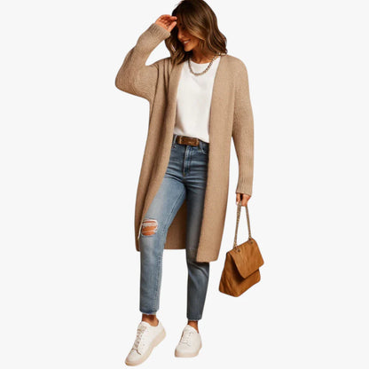 Open Front Long Sleeve Knitted Long Cardigan