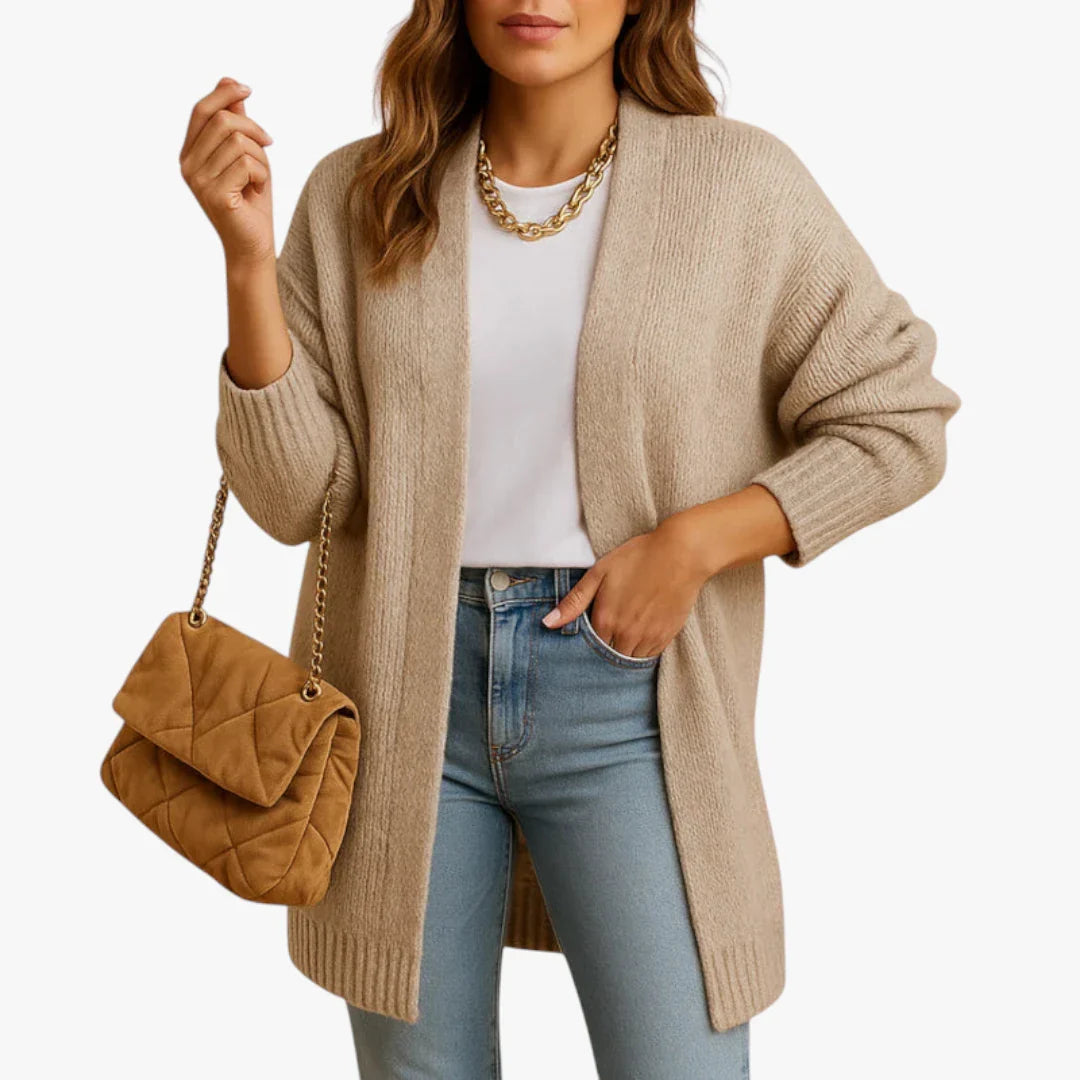 Open Front Long Sleeve Knitted Long Cardigan