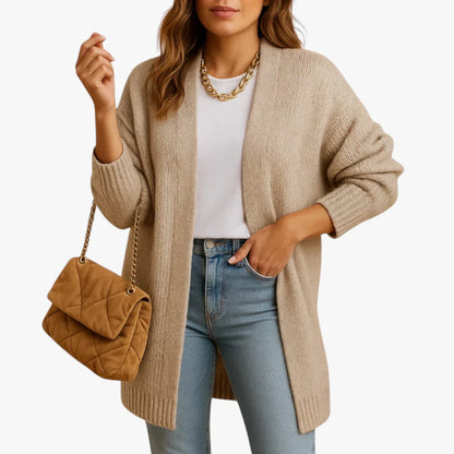 Open Front Long Sleeve Knitted Long Cardigan