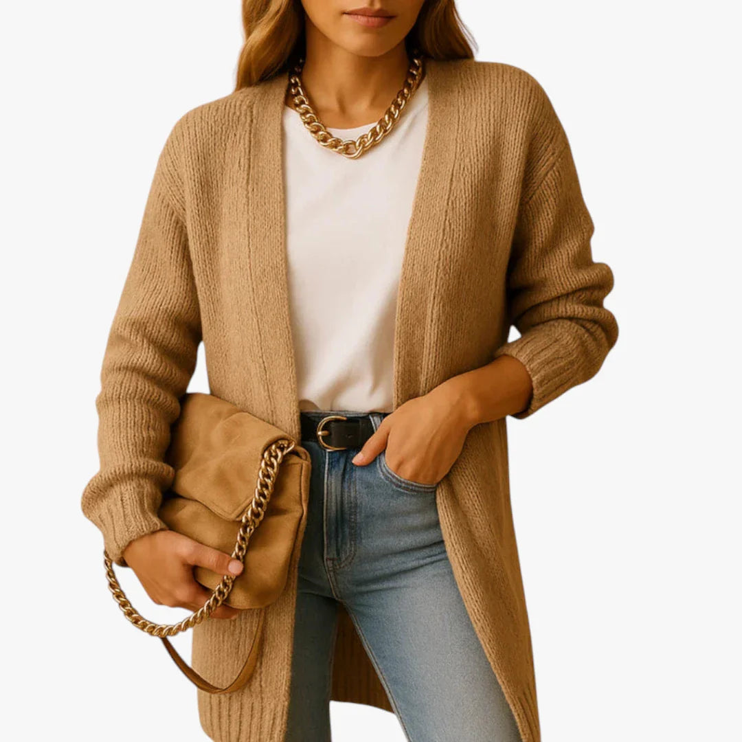 Open Front Long Sleeve Knitted Long Cardigan