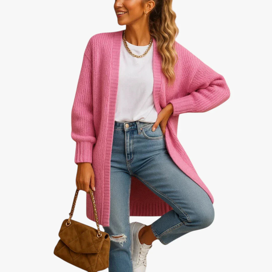 Open Front Long Sleeve Knitted Long Cardigan
