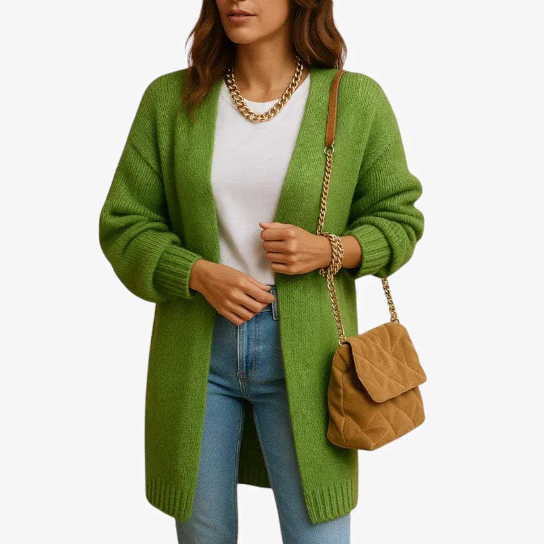 Open Front Long Sleeve Knitted Long Cardigan