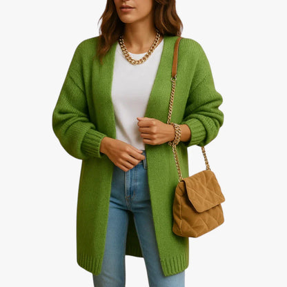 Open Front Long Sleeve Knitted Long Cardigan