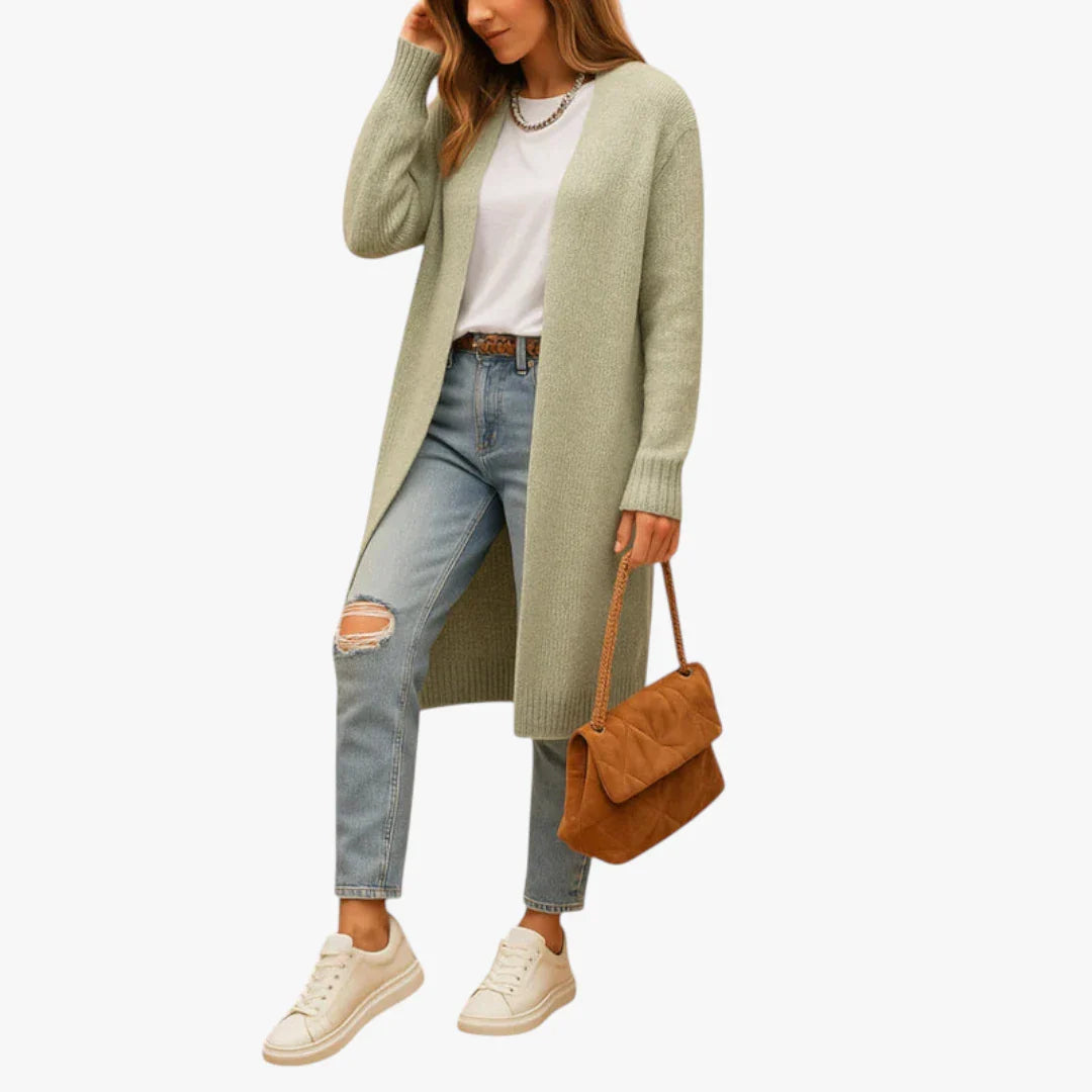 Open Front Long Sleeve Knitted Long Cardigan