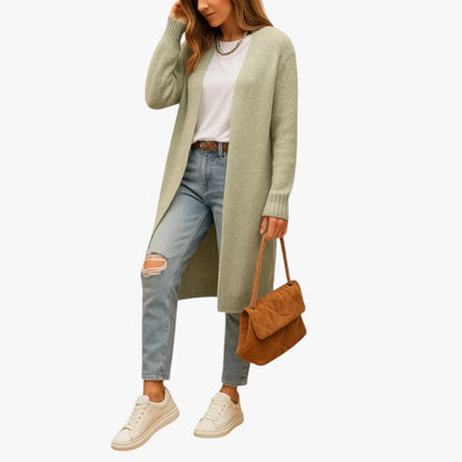 Open Front Long Sleeve Knitted Long Cardigan