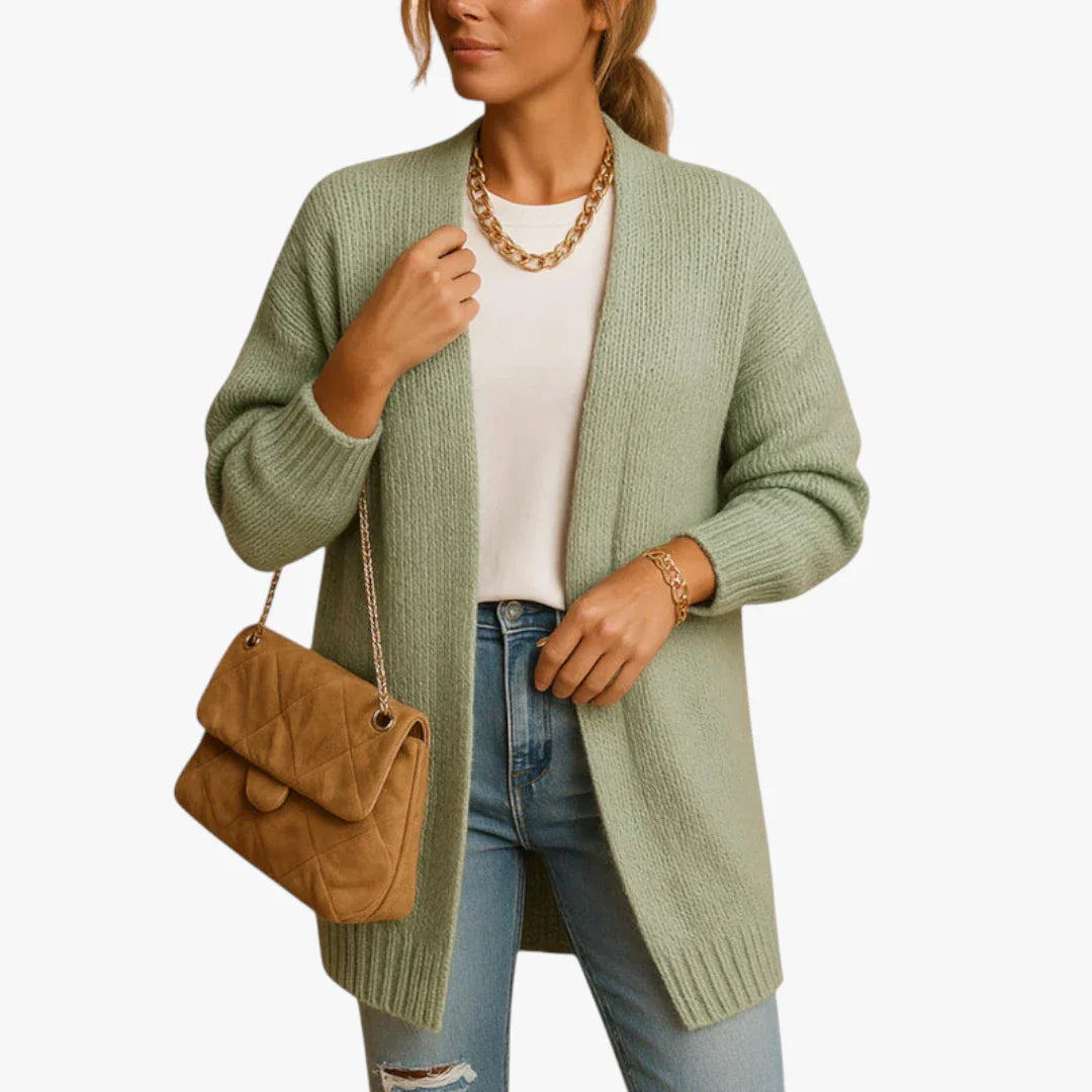 Open Front Long Sleeve Knitted Long Cardigan