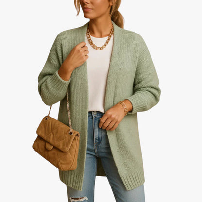 Open Front Long Sleeve Knitted Long Cardigan