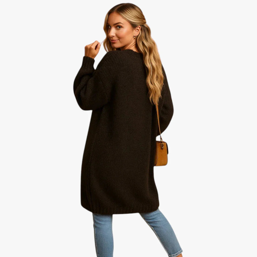 Open Front Long Sleeve Knitted Long Cardigan