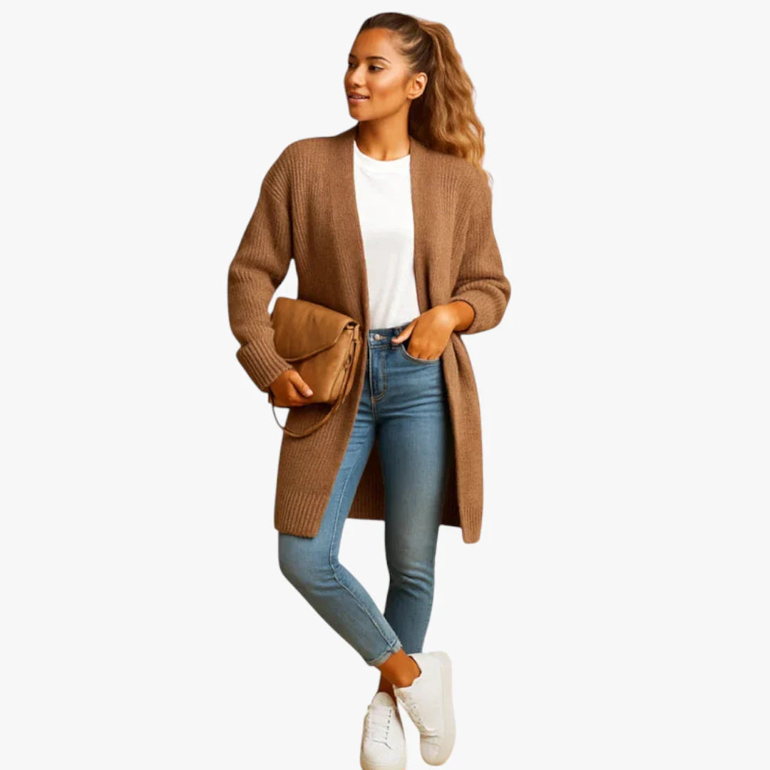 Open Front Long Sleeve Knitted Long Cardigan