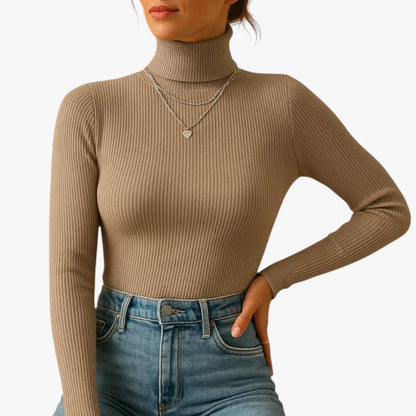 Turtleneck Long Sleeve Fitted Rib Knit Top