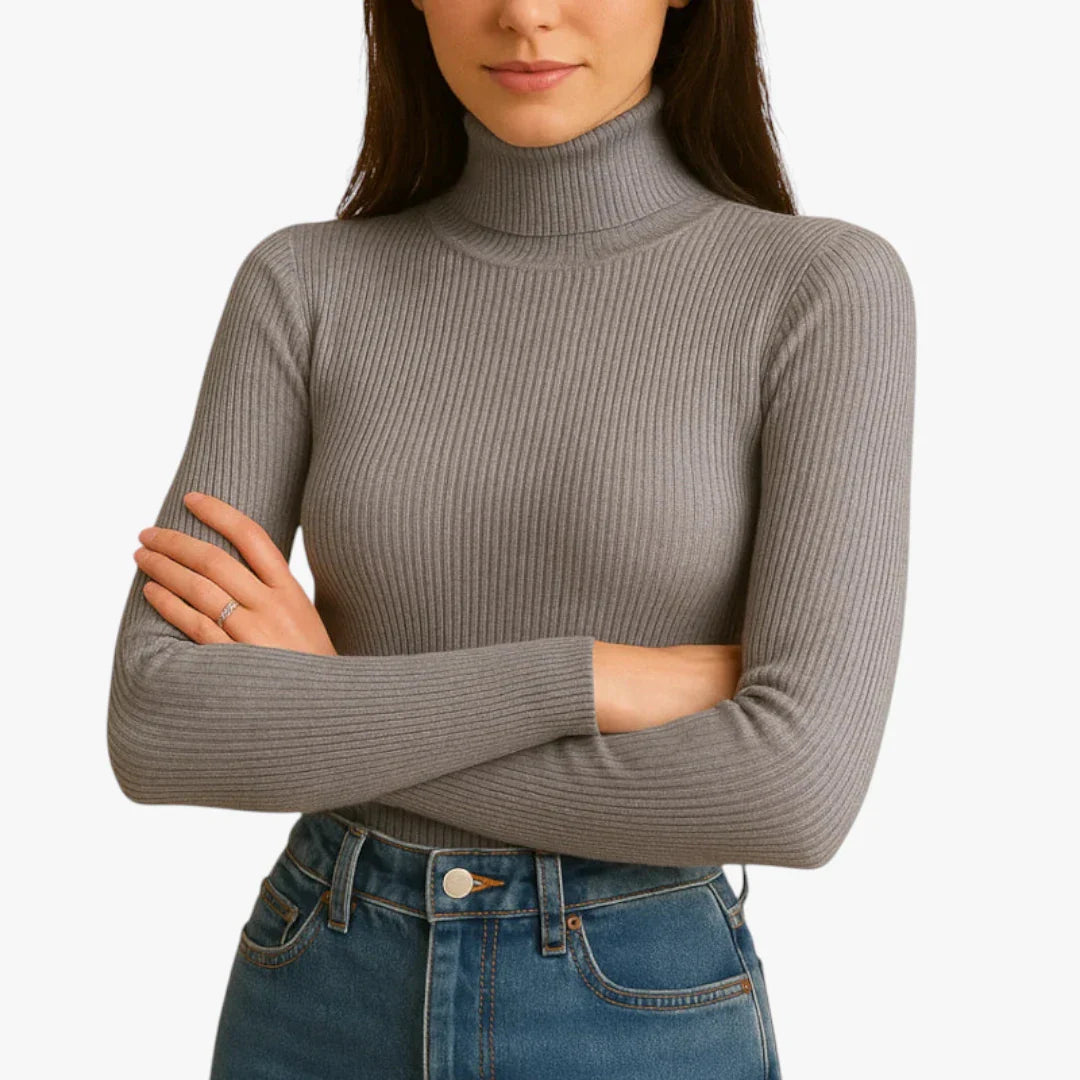Turtleneck Long Sleeve Fitted Rib Knit Top