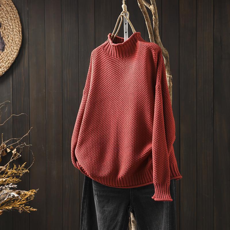 Chunky Knit Sweater with Ribbed Turtleneck and Relaxed Fit