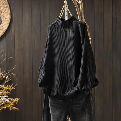 Chunky Knit Sweater with Ribbed Turtleneck and Relaxed Fit