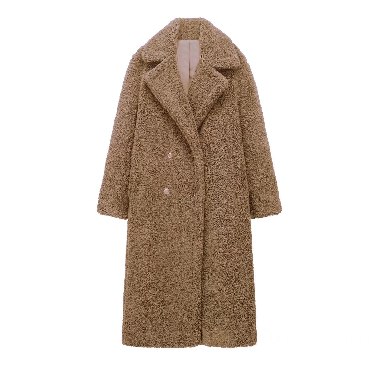 Maxi Length Teddy Coat with Double-Breasted Closure