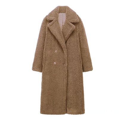 Maxi Length Teddy Coat with Double-Breasted Closure