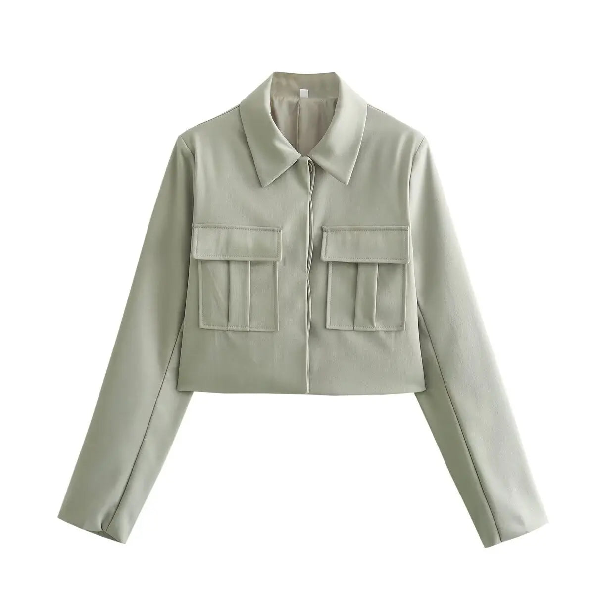 Jacket and Wide-Leg Trouser Set with Flap Pockets and Straight Collar