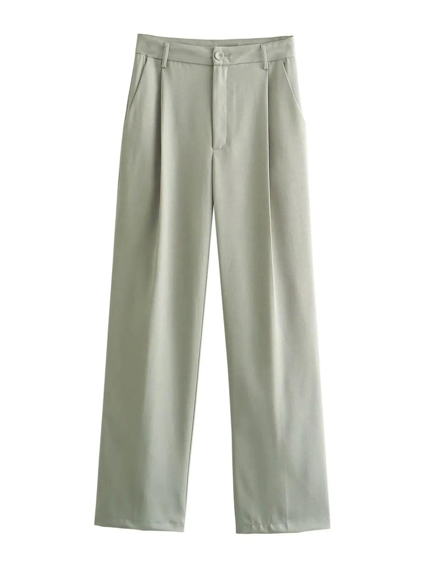 Jacket and Wide-Leg Trouser Set with Flap Pockets and Straight Collar