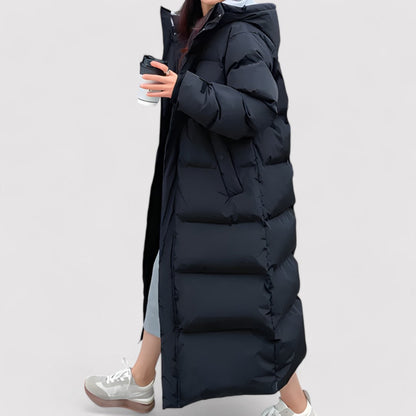 Hooded Maxi Puffer Waterproof Jacket with Zip Closure and Long Sleeves