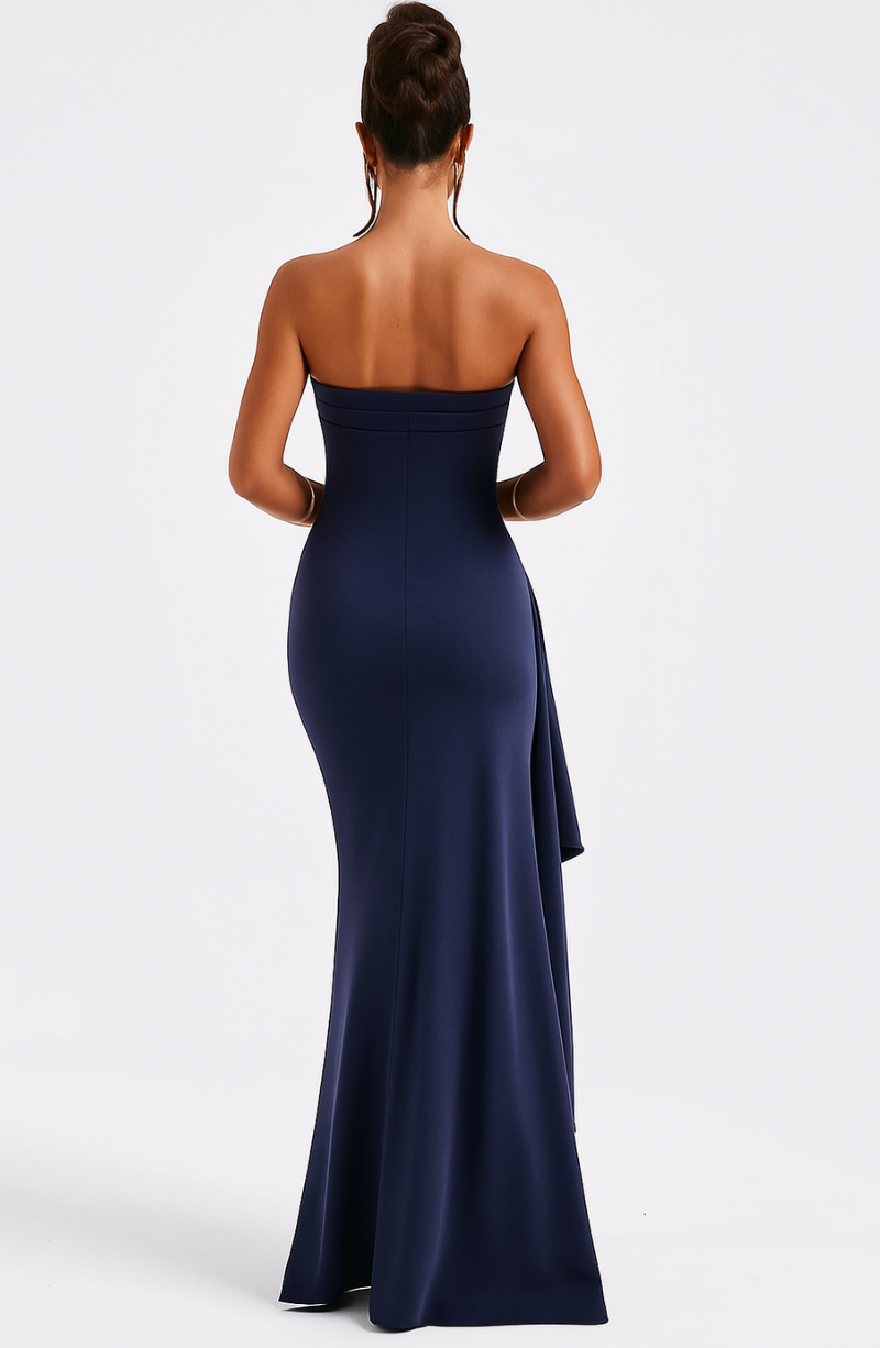 Strapless Maxi Dress Gown with Stretch Knit and High Side Slit