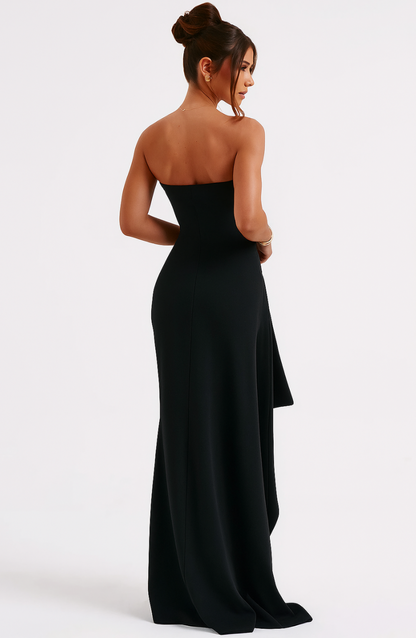 Strapless Maxi Dress Gown with Stretch Knit and High Side Slit