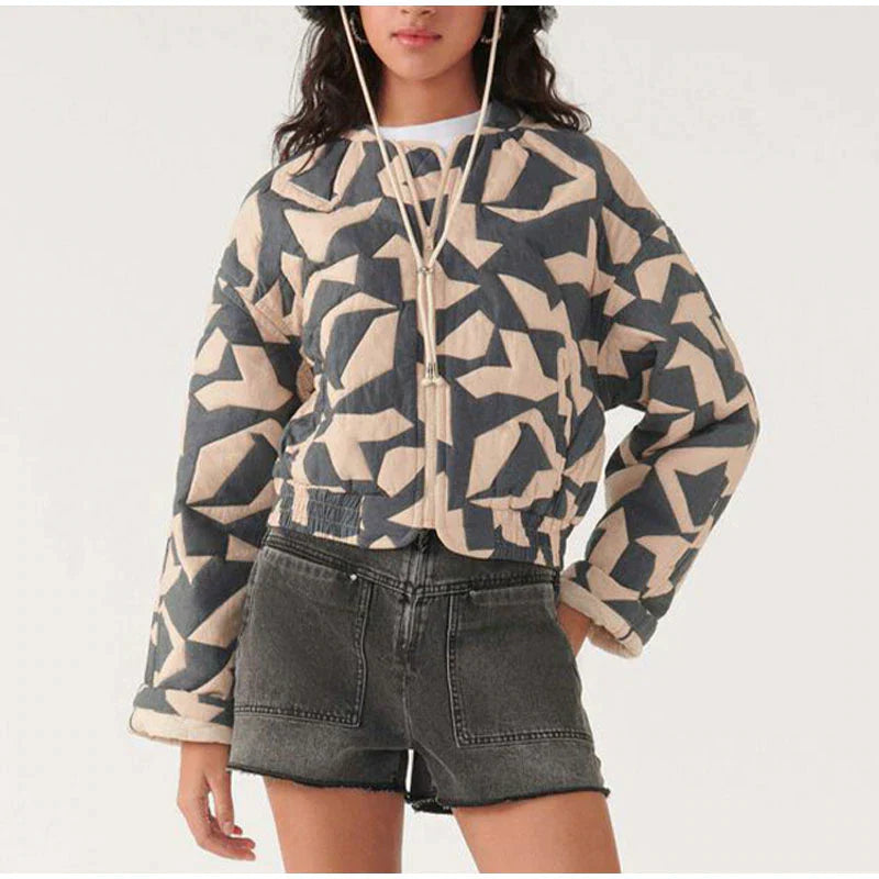 Quilted Cropped Jacket with Zip Closure