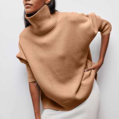 Oversized Knit Sweater with Turtleneck and Dropped Shoulders