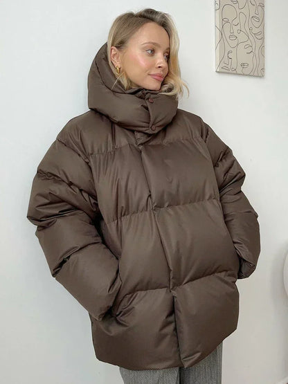 Oversized Puffer Jacket with High Neck and Detachable Hood