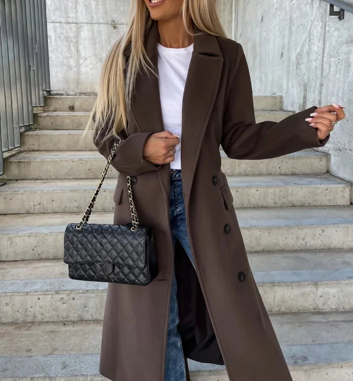 Double-Breasted Belted Woven Coat
