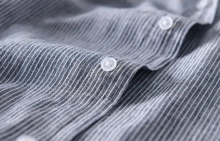 Striped Long Sleeve Shirt with Drawstring Hood and Button Closure