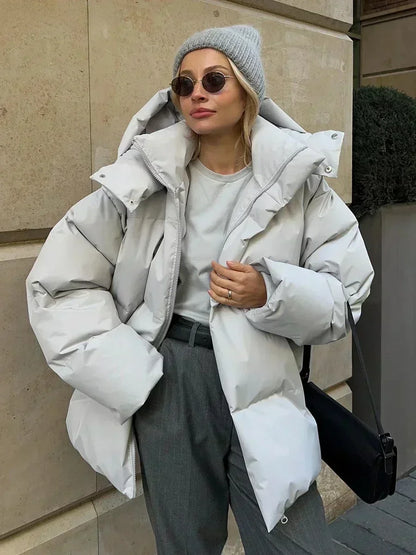 Oversized Puffer Jacket with High Neck and Detachable Hood