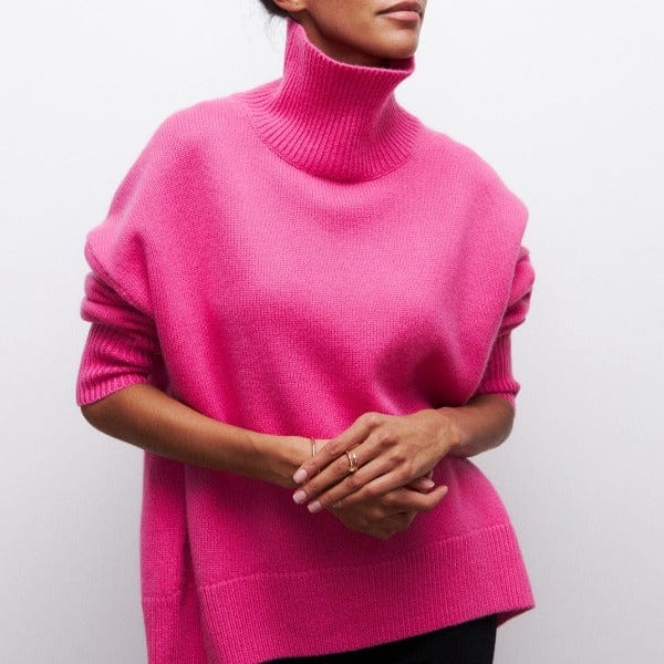 Oversized Knit Sweater with Turtleneck and Dropped Shoulders