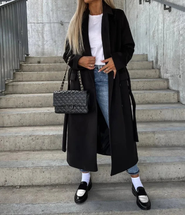 Double-Breasted Belted Woven Coat