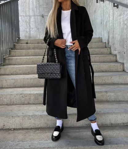 Double-Breasted Belted Woven Coat