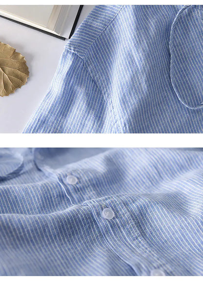 Striped Long Sleeve Shirt with Drawstring Hood and Button Closure