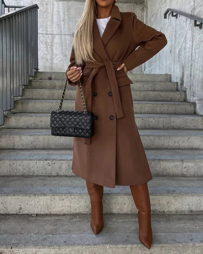 Double-Breasted Belted Woven Coat