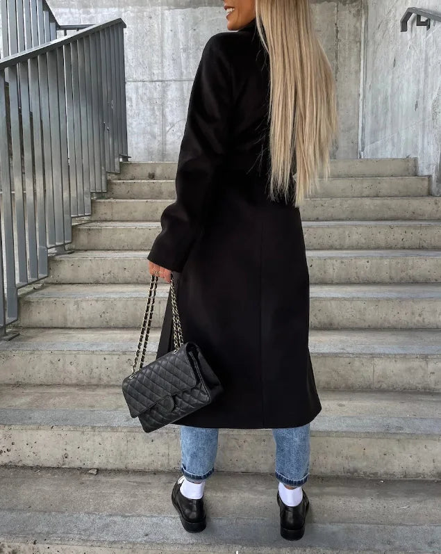 Double-Breasted Belted Woven Coat