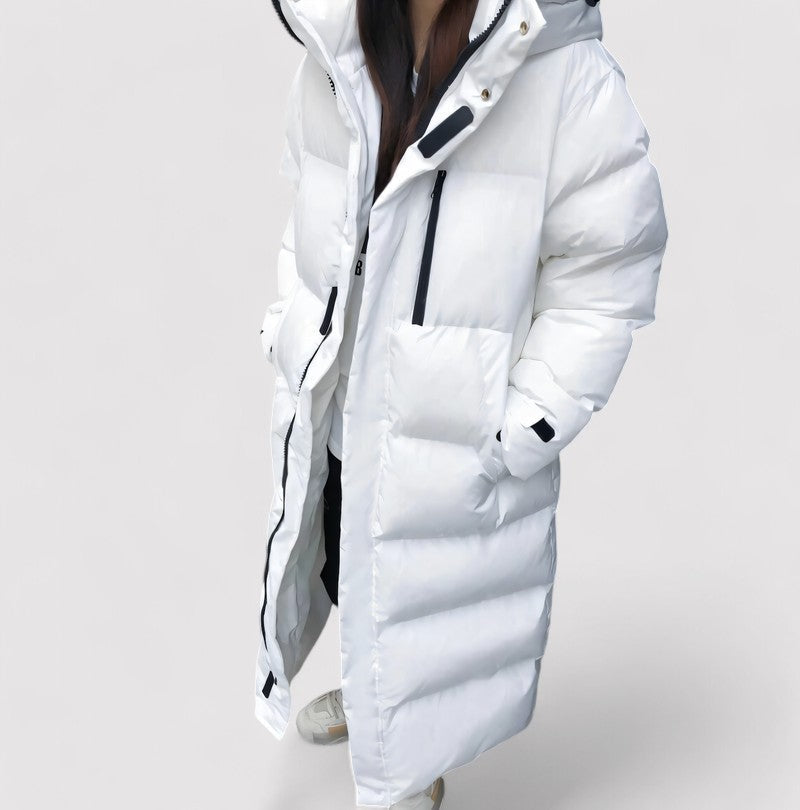 Hooded Maxi Puffer Waterproof Jacket with Zip Closure and Long Sleeves