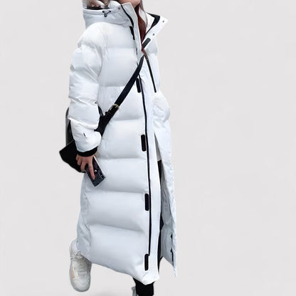 Hooded Maxi Puffer Waterproof Jacket with Zip Closure and Long Sleeves