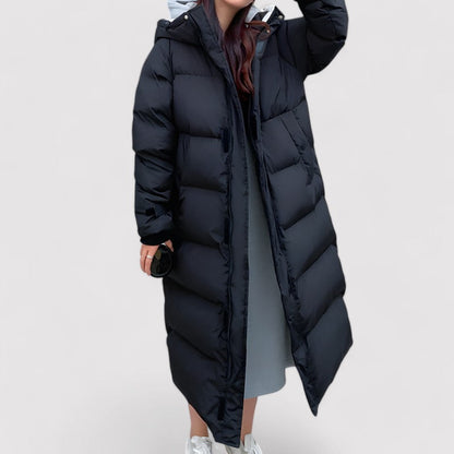 Hooded Maxi Puffer Waterproof Jacket with Zip Closure and Long Sleeves